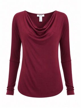 WHBM Draped Cowl Neck Long Sleeve Top - Burgundy